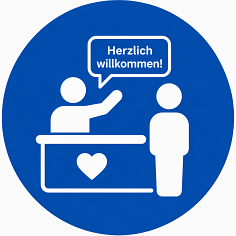 Persönliche Begrüßung eines Besuchers mit Wegbeschreibung und Ansprechpartner nach dem digitalen Check-In.