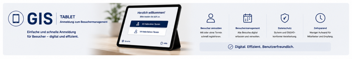 GIS Gebäudeinformationssystem - Besuchermanagement:Gebäudeinformationssystem (GIS) für zentrale Gebäudedaten – Raumübersichten, Zuständigkeiten und Informationen schnell, übersichtlich und digital bereitstellen.